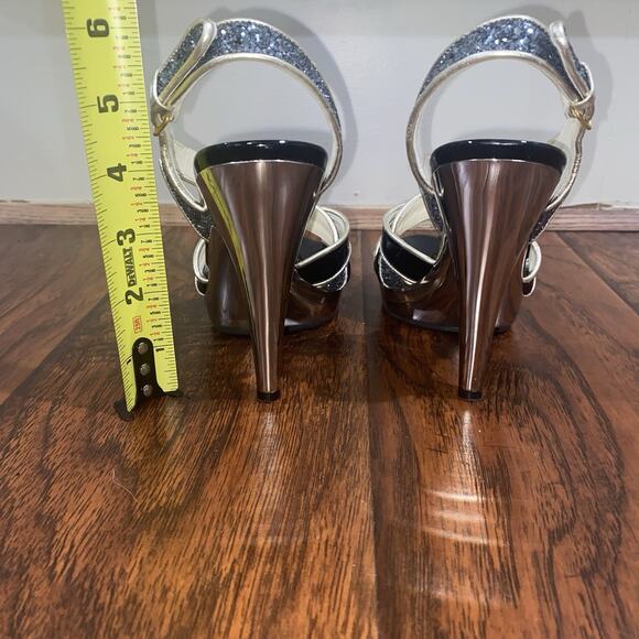 MIU MIU Designer EU 36 US 6 Black Silver Sparkle Slingback Heels Holiday Festive - Picture 5 of 9